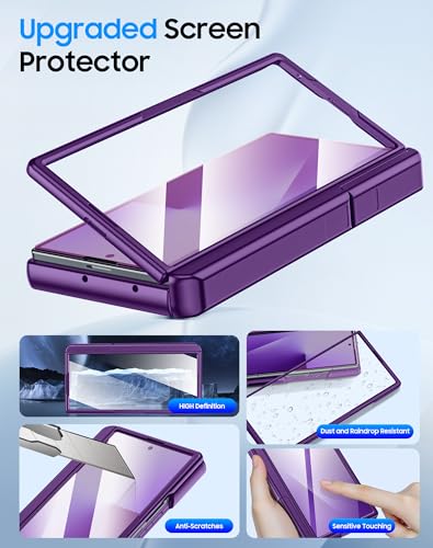 Image of for Samsung Galaxy Z Fold 7 Case with Card Holder RFID Blocking, Built in Slide Lens Cover & Hinge Protection & Kickstand & Screen Protector, Shockproof Wallet Case for Z Fold 7 (Purple)