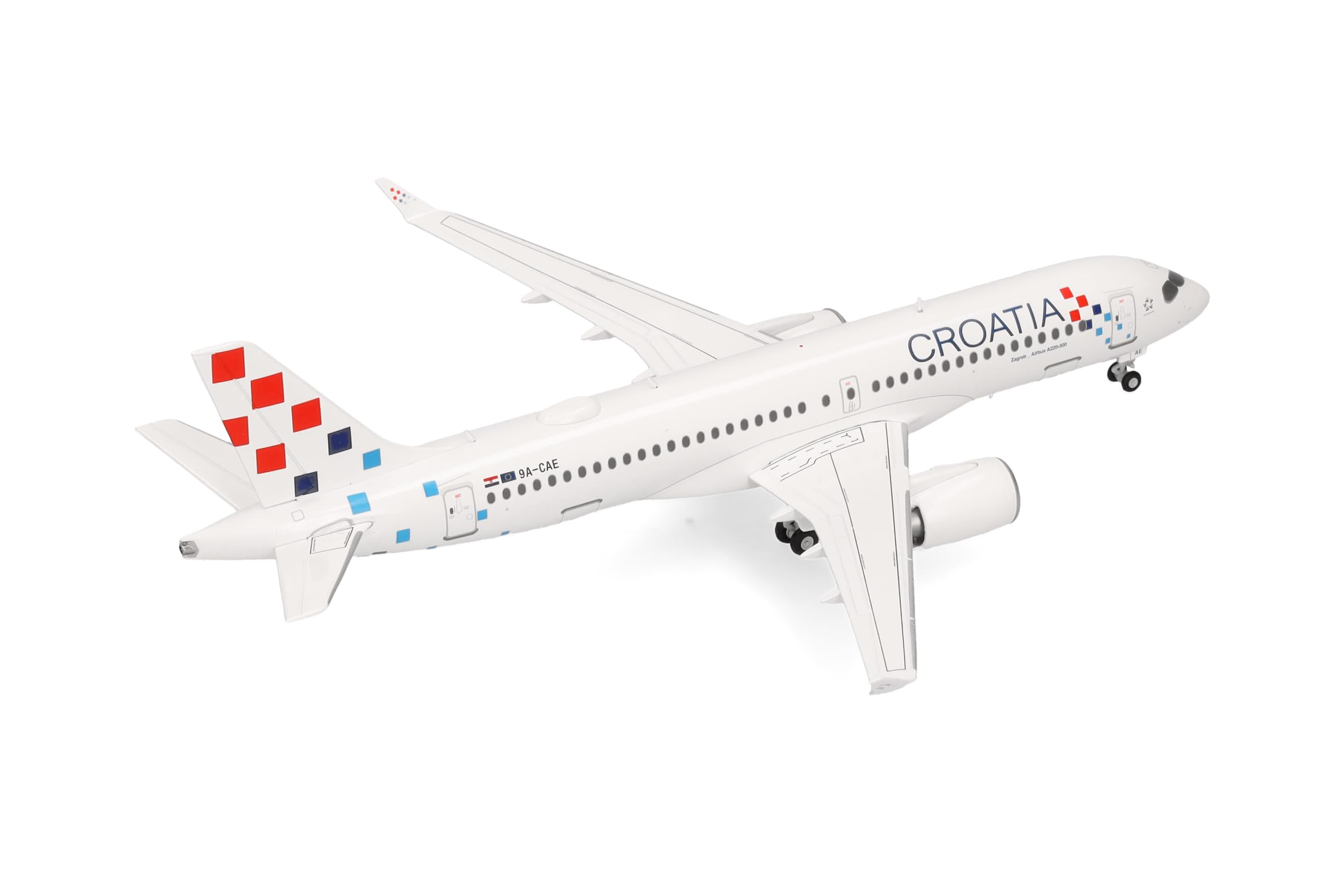 Herpa Modellflugzeug Croatia Airlines Airbus A220-300, Miniatur im Maßstab 1:200, Sammlerstück, Flugzeug Modell ohne Standfuß, Metall