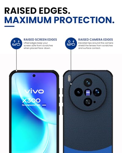 Image of KAPA MatrixWoven Grip Back Cover for Vivo X300 5G | Woven Fabric & Leather Hybrid Camera Protection, Shockproof Slim Bumper Case (Electric Blue)