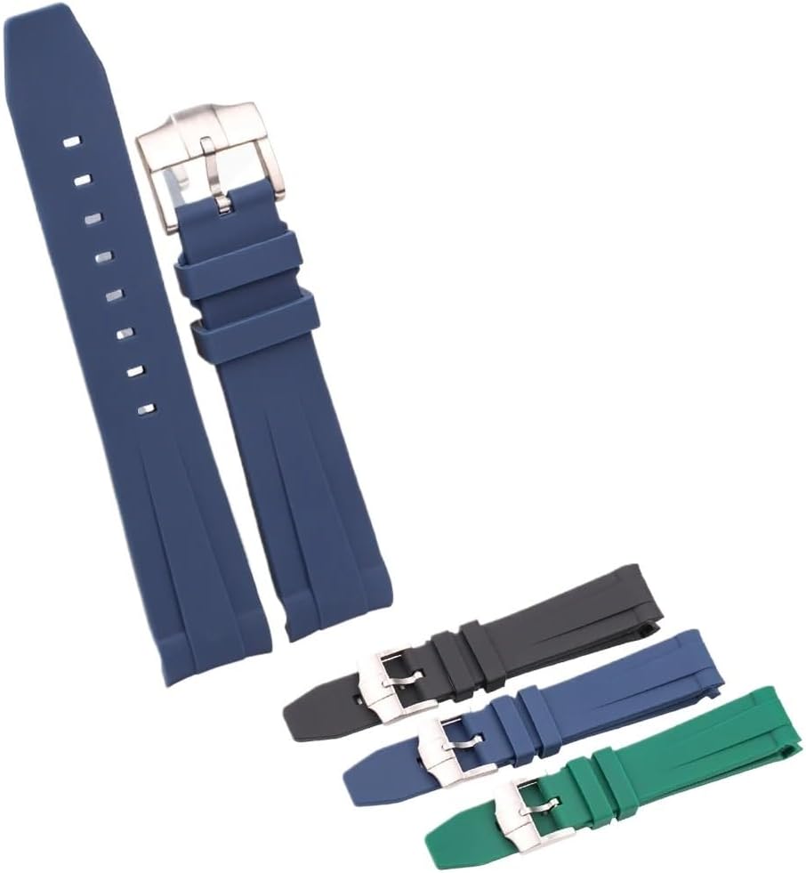 20mm Curved End Watchband Sport Waterproof Soft Rubber Watch Strap Black Blue Green Men Women Diving Wrist Band(Blue)