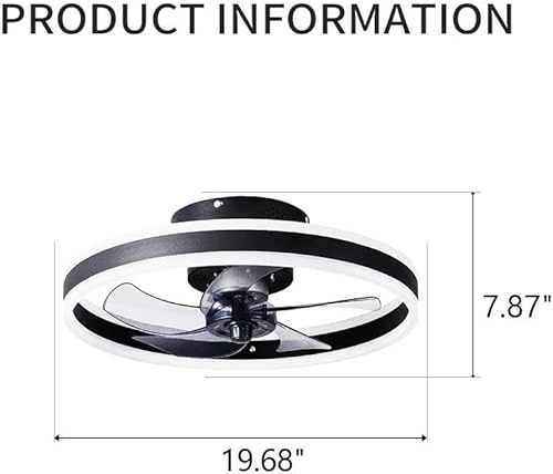 Miniatura 4 de Ruiwing - Lámpara de techo negra sin aspas, ventilador de techo de perfil bajo para dormitorio con control remoto, accesorio de iluminación moderno