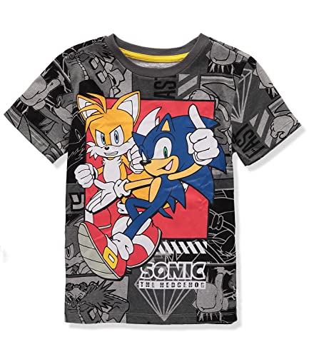 Sega Sonic The Hedgehog Boys 4-20 Short Sleeve Classic All Over Print Graphic T-Shirt (Charcoal All Over, 8) #TOP28