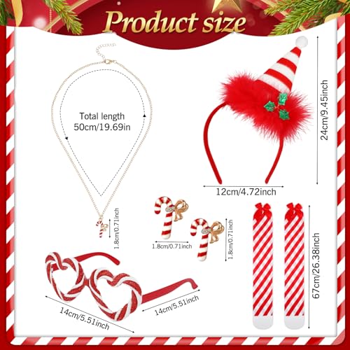 HOWAF Christmas Candy Cane Costume, Candy Cane Headband Xmas Headbands, Stockings, Glasses, Earrings - Image 2