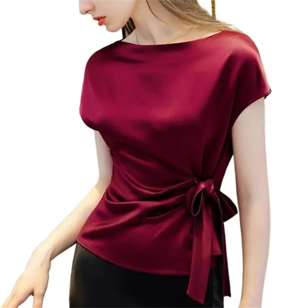 Camicetta da donna in chiffon in raso stile coreano con lacci