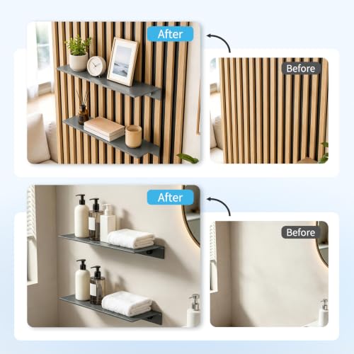 Image of Art3d Floating Shelves for Wood Slat Panels, 11.8 x 4.7 in, 2-Pack, Grey