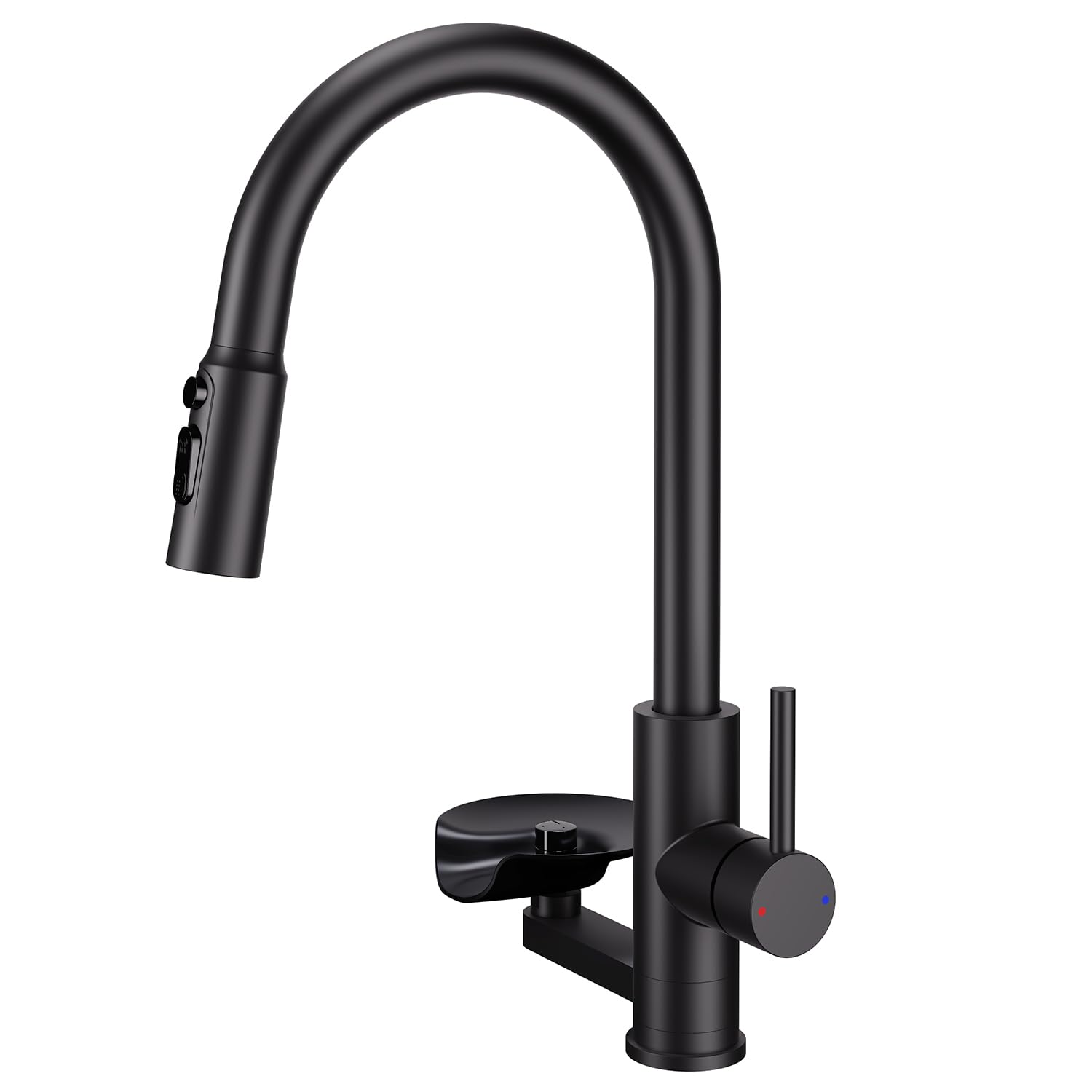 ZQFHSX Kitchen Tap, Mixer Taps with Pull Out Sprayer, Swivel Single Handle High Arc Down Stainless Steel Sink Faucet Cup Washer Glass Rinser Matte Black