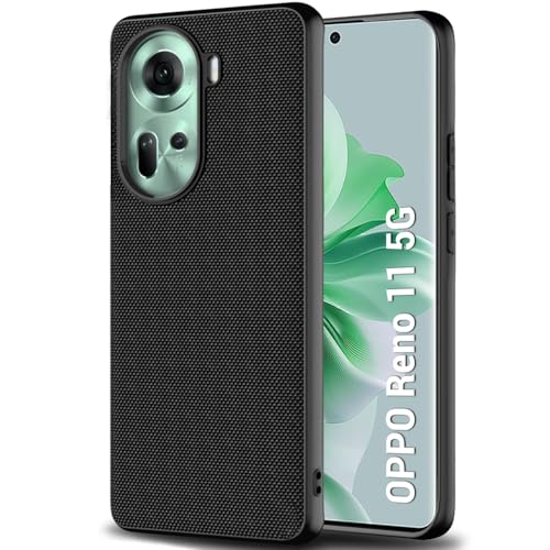 Image of TheGiftKart Back Cover Case for Oppo Reno 11 5G | Slim & Lightweight | Ultra-Premium Design | Camera Protection Bump | Fabric Texture Case Cover (PC & TPU, Black)