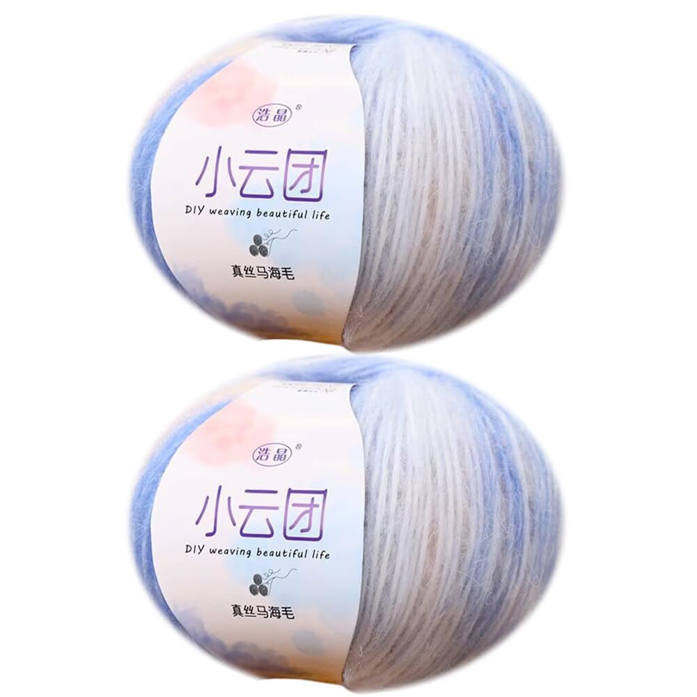 Soft Mohair Knitting Yarn, 50g Gradient Rainbow Fiber - Warm Ball of Wool for Knitting or Crocheting Shawl Scarf