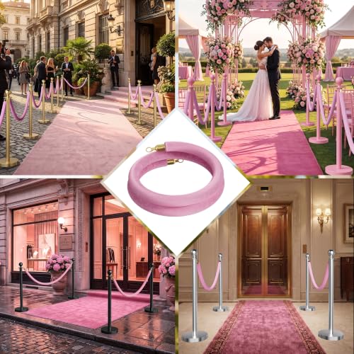 Image of 4PCS Pink Velvet Stanchion Ropes 5 Ft Crowd Control Ropes Barrier with Gold Hooks for Party Supplies,Photobooth Accessories, Prom,Birthday,Business,Wedding, Museums