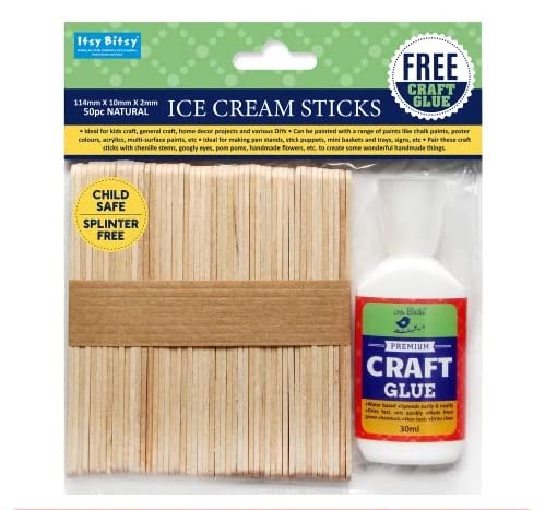 Itsy Bitsy Wooden Ice Cream Sticks for Craft 50 pcs with 60ml Glue | Sticks for Arts, Crafts, DIY | Straight Edge Sticks | Popsicle Sticks | Ice Cream Stick 114 x 10 x 2mm(Pack of 2)-image-48