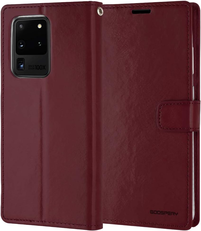GOOSPERY Blue Moon Wallet for Samsung Galaxy S20 Ultra Case (2020) Leather Stand Flip Cover (Wine)