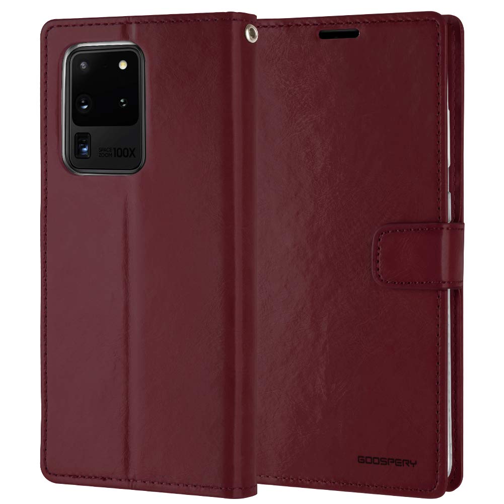 GOOSPERY Blue Moon Wallet for Samsung Galaxy S20 Ultra Case (2020) Leather Stand Flip Cover (Wine)