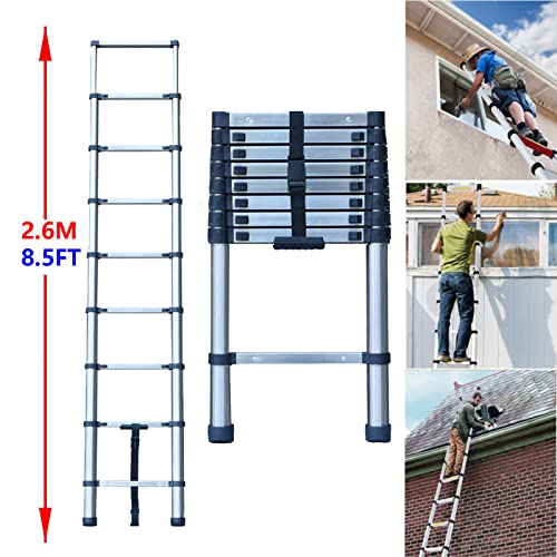 Telescoping Ladder 8.5 Ft Step Ladder Stainless Steel Telescopic Extension Ladder, Portable Folding Collapsible Ladder, Multi-Purpose Ladders For Home Household, Roofing, Rv, Loft, 330Lbs Capacity #TOP3