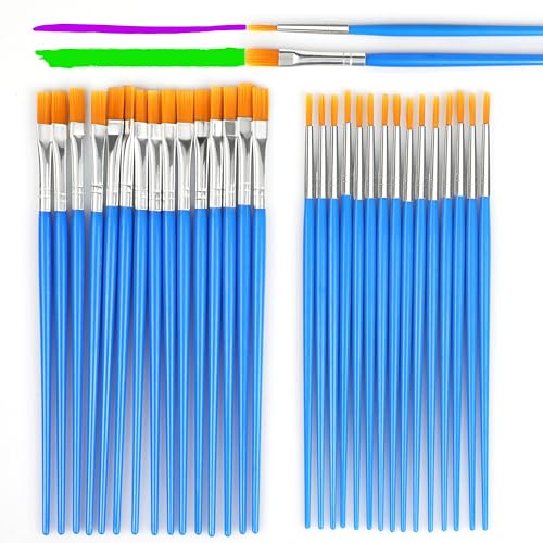 Image of Halobios Paint Brushes Set for Acrylic Painting, 15 Pcs Flat and 15 Pcs Round Art Paint Brush Acrylic Painting Brush, Paint Brushes for Kids Adults Oil Watercolor Rock Painting Body Face Nail Art