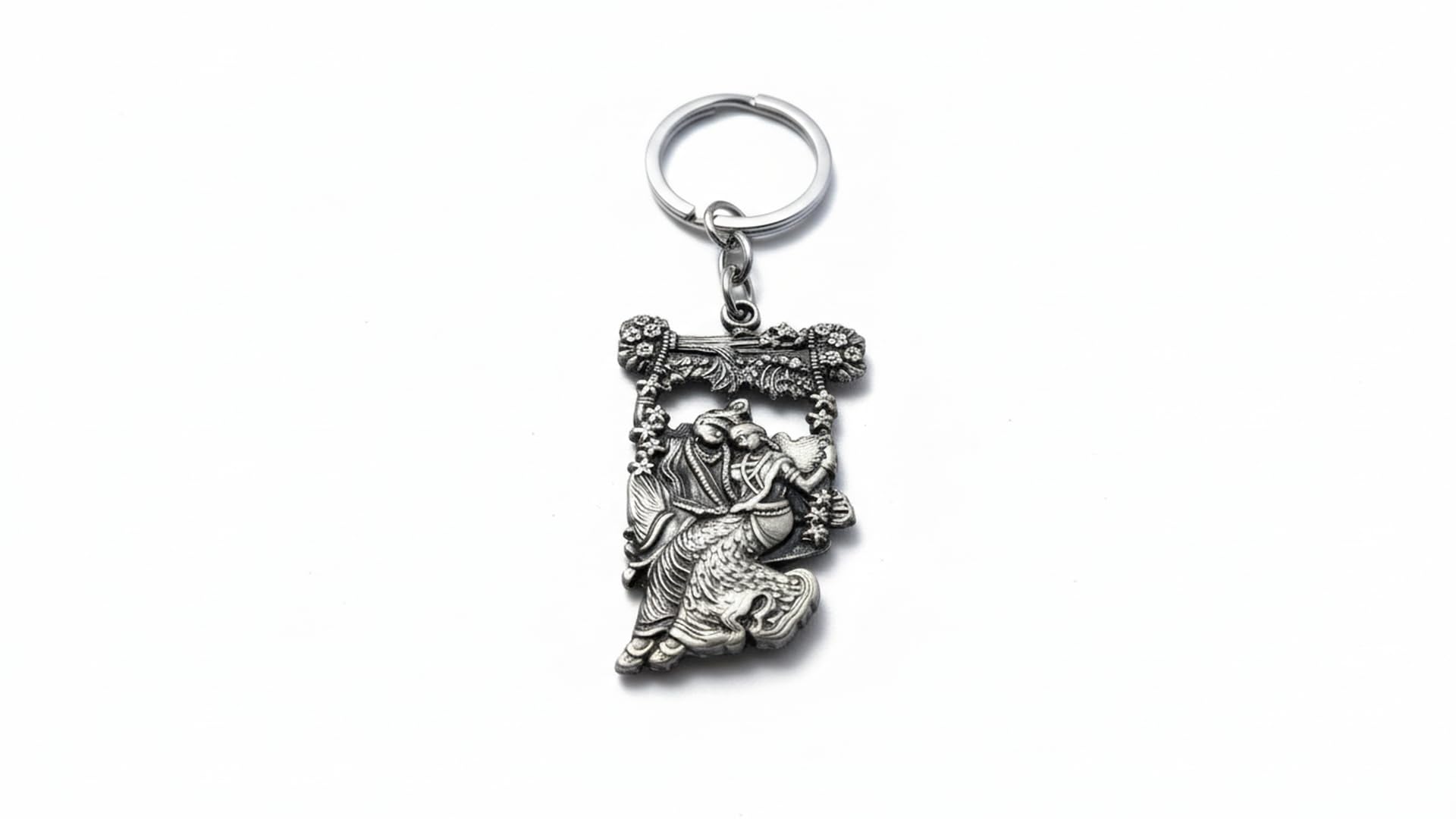 Radha Krishna on Swing Religious Grey Metal Keychain for Car Bike Home Temple Gift Item-image-19