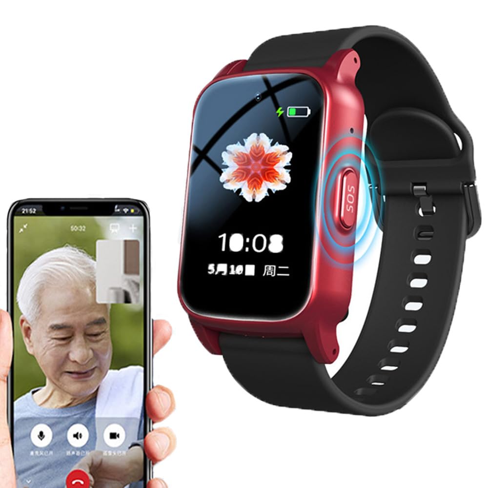 Montre Connectée avec Détection De Chute-Bracelet Alarme Personne Agee,Bracelet De Positionnement GPS,Montre Connectée IP67 avec Vidéo, Voix Et Message SOS, Géorepérage