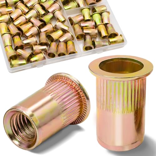 Image of 5 /16 inch-18 UNC Rivet Nut, 60Pcs Zinc Plated Finish Carbon Steel Flat Head Threaded Insert Nutsert Kit