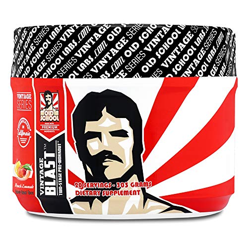 Old School Labs Vintage Blast Two-Stage Pre-Workout Energy Supplement for Men & Women, Peach Lemonade Flavor, 303 Grams, 20 Servings