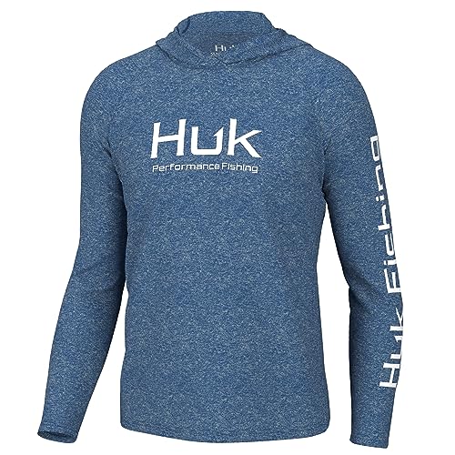 HUK Men's Pursuit Heather Hoodie, Sun Protecting Fishing Shirt with Hood