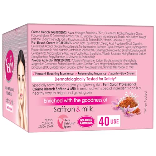 Image of Fem Fairness (Saffron & Milk) Creme Bleach - 314g | Advanced Skin Brightening System | Enriched wih Goodness of Safrron & Milk | With Rejuvenating Fragrance | No Added Parabens, Silicones & Ammonia