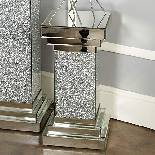 Touch of Vogue™ Pillar Mirrored Crushed Diamond Crystal Side End Table Stand Mirror Glitz Design (60CM)
