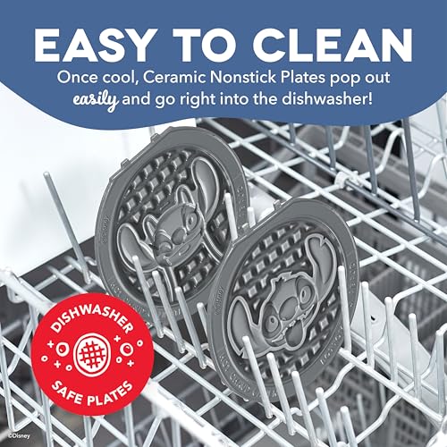 Image of Disney Dash MultiMaker Mini System Removable Plate Set - Ceramic Coating Replacement Plates for Waffle Breakfast - Waffle Maker Not Included - 4-Inch - 2-Pack - Stitch & Angel