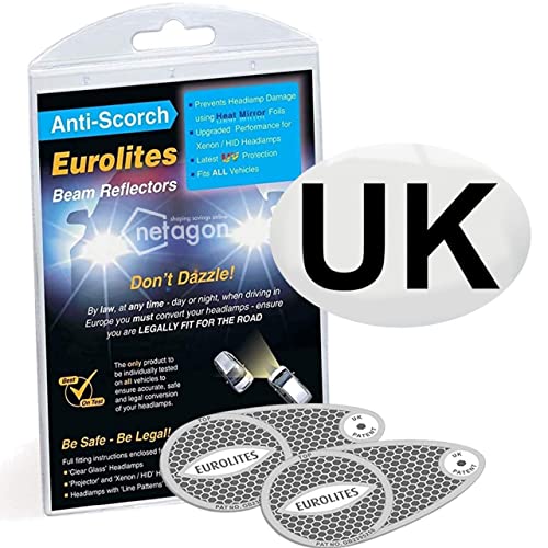 Netagon Eurolites Headlamp Beam Deflectors Adaptors Converters Magnetic UK Plate for Driving in Europe - Requirement for Cars Travelling in EU (Eurolites Beam Deflectors with 1 Magnetic UK Plate)