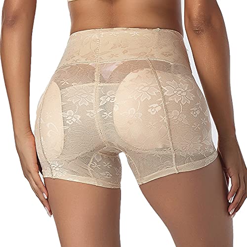 Damen Push Up Unterhose - Frauen Big Ass Butt Lifter Booty Hip Enhancer Body Shaper Gepolstertes Höschen Taille Trainer Kurze Spitze Shapewear Control Höschen, Aprikose, M Cover