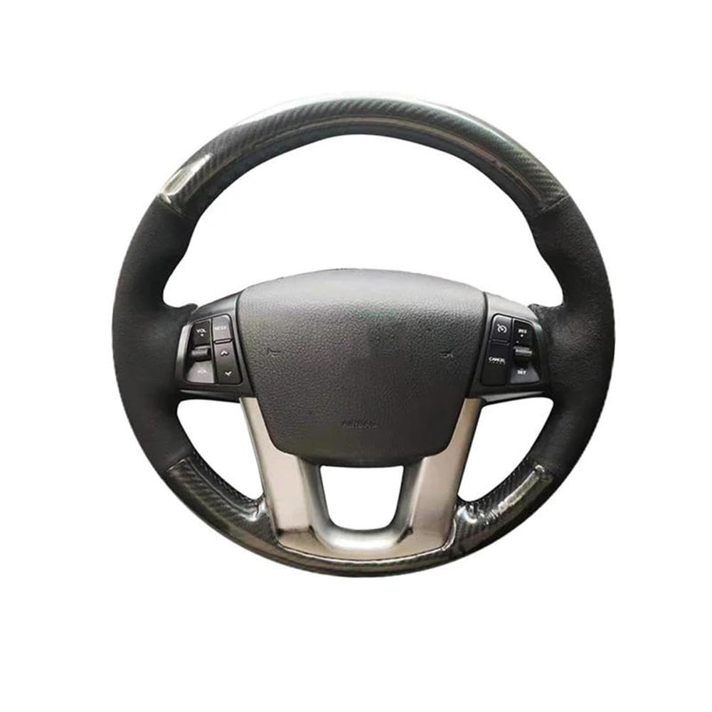 SKITTOCarbon Black Suede Hand Sewn Car Steering Wheel Cover, for Kia Sorento K7 Cadenza 2009-2015
