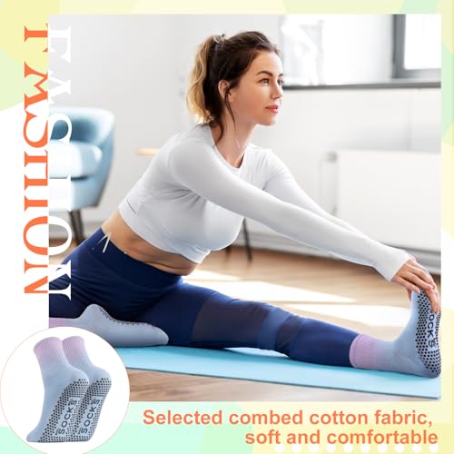 Image of Jspupifip 6 Pairs Non Slip Yoga Socks for Women, Gradient Pilates Socks with Grips for Yoga Ballet Dance Workout Home Hospital