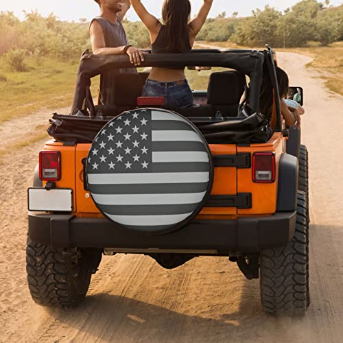 Image of Black America Flag Spare Tire Cover Dust-Proof Wheel Tire Cover Fit Trailer, RV, SUV and Many Vehicle 15 Inch
