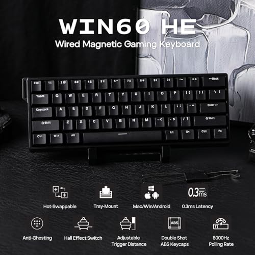 AULA WIN60 HE 60% Tastiera Magnetica Cablata con Azionamento Regolabile, Frequenza di Polling di 8000Hz, Interruttori a Effetto Hall, hot-swap, per Giochi FPS (Nero) - Tastiera gaming - Immagine 1