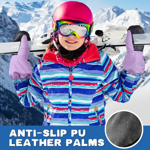 Image of MCTi Kids Mittens Waterproof Winter Ski Warm Sherpa Lined Long Cuff with String