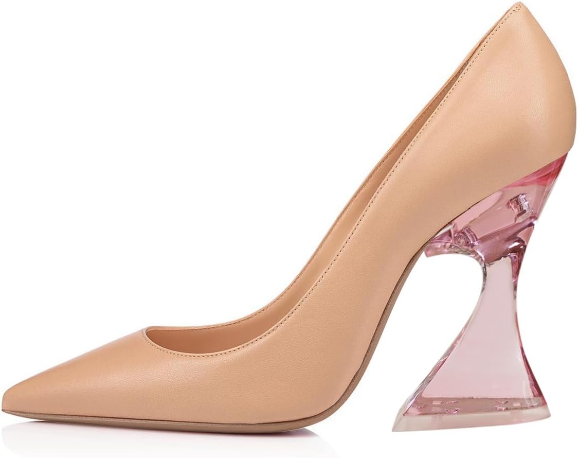 FSJ Women Sexy Pointed Toe Pumps Chic Transparent Chunky High Heel Slip On Closed Toe Office Lady Formal Wedding Party Dress Shoes Size 4-16 US