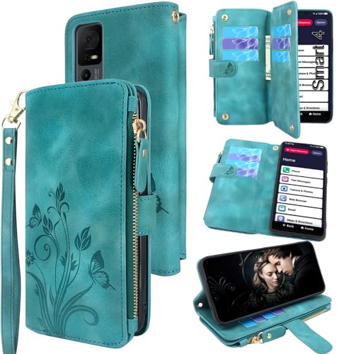 Lacass Case for Jitterbug Smart4,[Cards Theft Scan Protection] Card Holder Zipper Wallet Case Flip Leather Cover for Jitterbug Smart 4 (2023) for Seniors (aka Lively Smart) (Floral Dark Purple)
