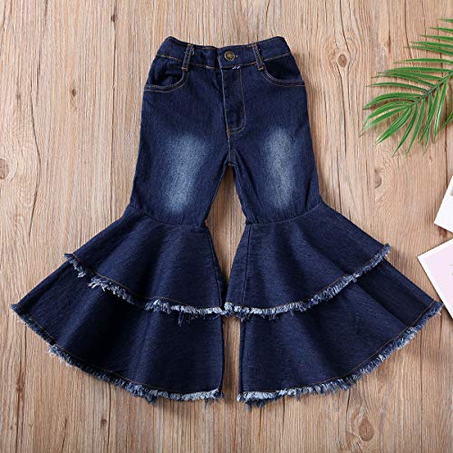 MBMSHEGH Toddler Kids Girls Bell Bottom Jeans Ruffle Flare Raw Hem Denim Pant Trousers High Waisted Wide Leg Pants Leggings2