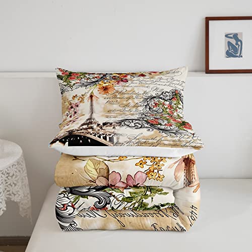 Eiffel Tower Duvet Insert,Girls Chic Paris Theme Bedding Set For Kids Teens Women Bedroom,Rose Flower Daisy Floral Comforter Set,Retro Love Letter Printed Down Comforter Queen With 2 Pillowcases #TOP4