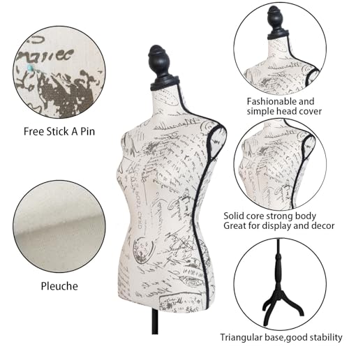 Dress Form Sewing Mannequin Torso,Female Manikin Body with Tripod Base Stand,Height Adjustable 58-67 inch Foam Form for Dress Jewelry Display