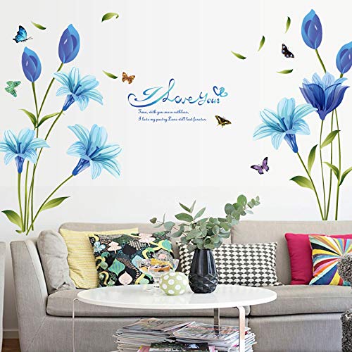 Oren Empower Vinyl Beautiful Lily Flower Art Wall Sticker | Purple Botanical Peel & Stick PVC | Waterproof Wall Decal for Bedroom, Living Room, Home Décor - (160 x 85 cm)