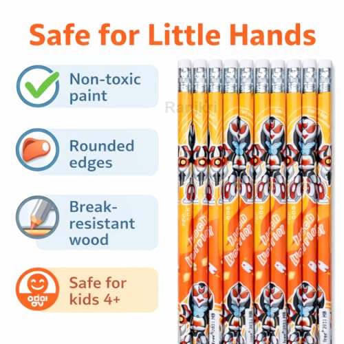 Image of Mech Warrior HB Pencils Pack of 12 for Kids | Dark Writing Student Pencils with Eraser | Cute Cartoon School Pencils for Boys Girls | Birthday Return Gift Stationery Set for School