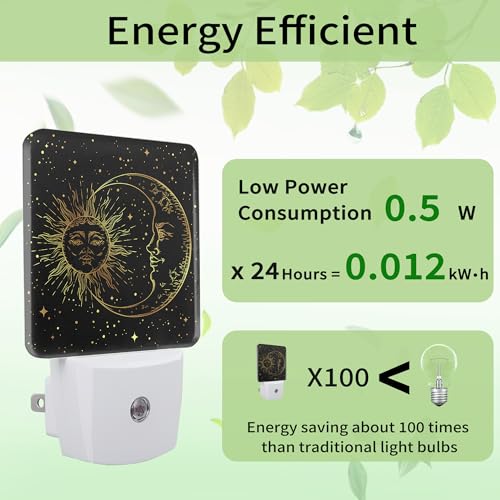 Image of Witch Sun Moon Night Light, Zodiac Night Light Plug into Wall with Dusk to Dawn Sensor, LED Lamp Energy Saving Lights for Men Women Boys Girls,Lamp for Bedroom Bathroom Hallway