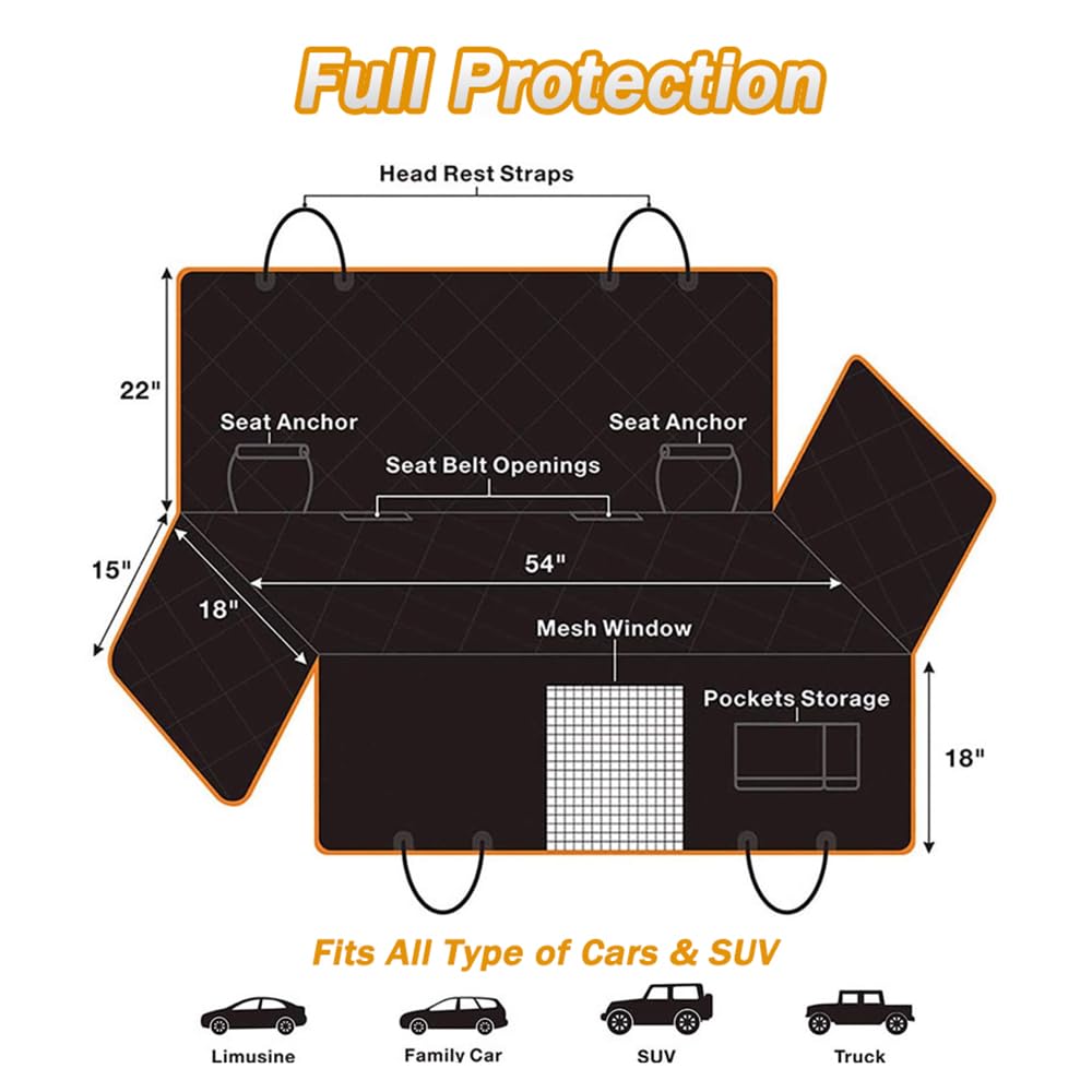 Protector Asiento Coche Perro para BYD Seal 2023-2025 Sedan 5-Seater, Impermeable Antideslizante Asiento Trasero con Ventana de Malla y Bolsillos,All-Black Version