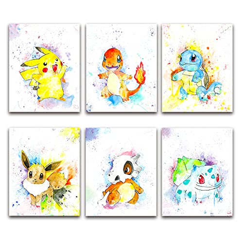 Gintama Anime Wall Art - Set of 6Pcs 8*10 inch Anime Room Decor Watercolor Canvas Anime Posters Kids Room Wall Art Anime Wall Decor for Children' Bedroom Playroom UNFRAMED