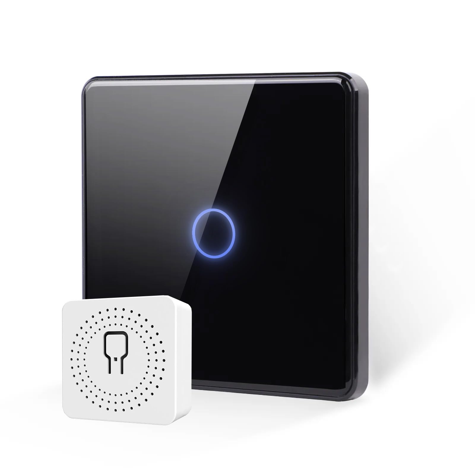 SmartHome GWEN - Interruptor Conmutador de Luz Táctil para Pared, Interruptores (Juego de Recepción+Luz, 1 Compartimento), Color Negro