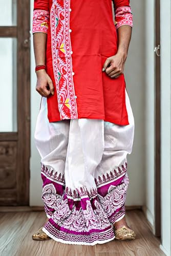 Image of Men's Ready to Wear Pant System Printed MAYUR PUCHHA Dhoti for Marriage, Pooja, Festival etc.(GC010)