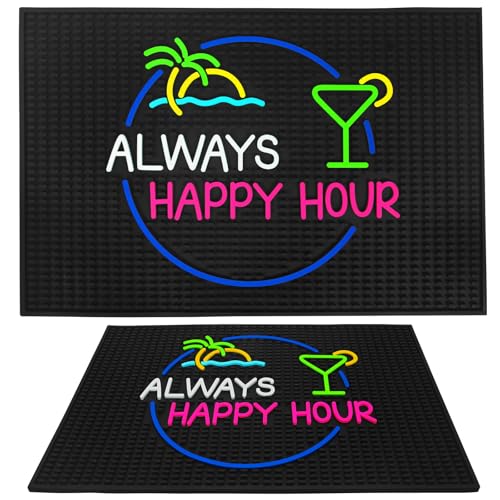 Tiki Bar Mat for Countertop, Bar Drink Silicone Mat for Bartending, Rubber Bar Spill Mats for Home Counter Top Bar Decor Accessories, Large Bartender Cocktail Rail Drying Mats, Happy Hour Bar Sign