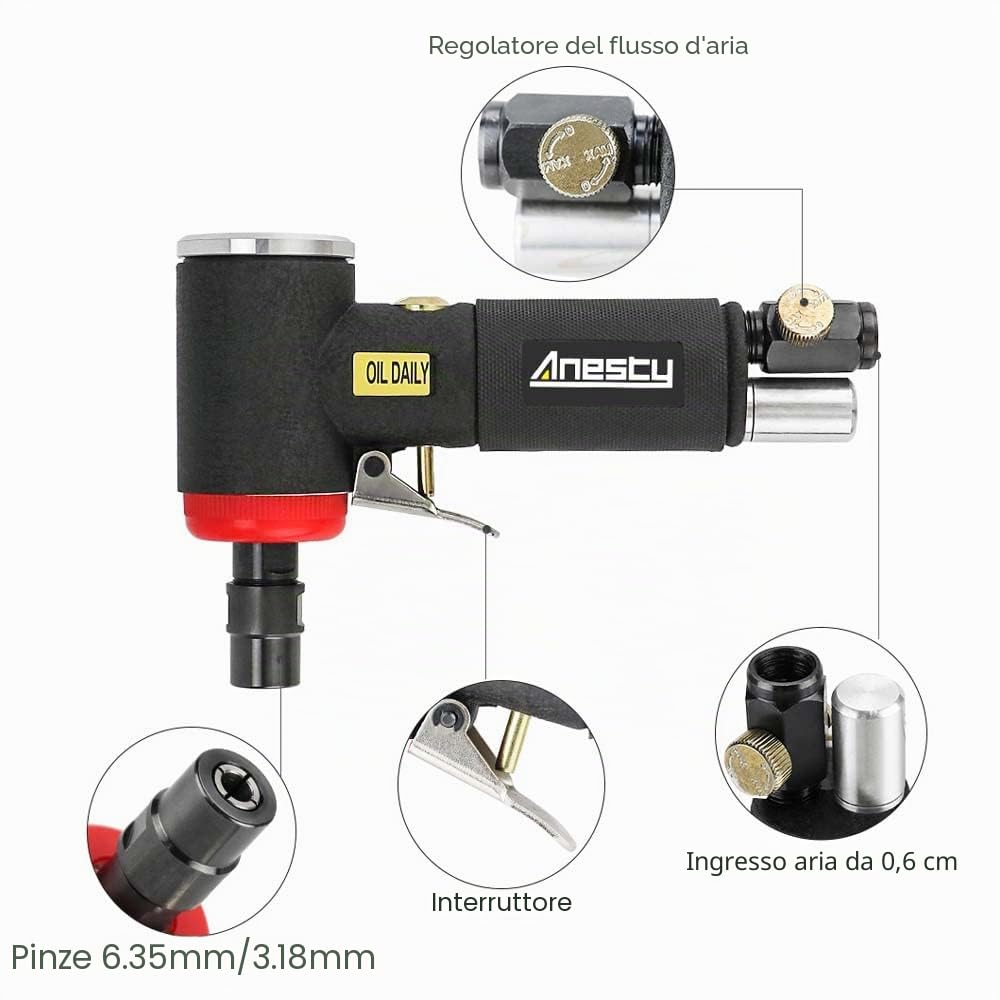 Kit Mini Smerigliatrice Angolare Pneumatica ad Aria Compressa 2000 Giri/min, Set Professionale completo di 20 Dischi Abrasivi da 2 Pollici per Macinazione e Levigatura