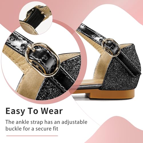 Image of Aomigoct Girls Dress Shoes Sandals : Black 1 Little Kid Glitter Princess Flats for Birthday Wedding Party - Big Kid School Walking Shoe