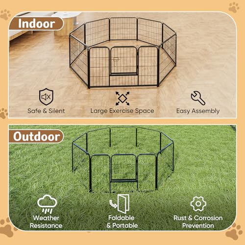 Image of DUMOS Dog Playpen 32 Inch 8 Panels Indoor Outdoor Metal Pet Fence | Foldable Dog Play Pen with Door, Portable Exercise, RV Camping, Puppy Small Medium Dogs