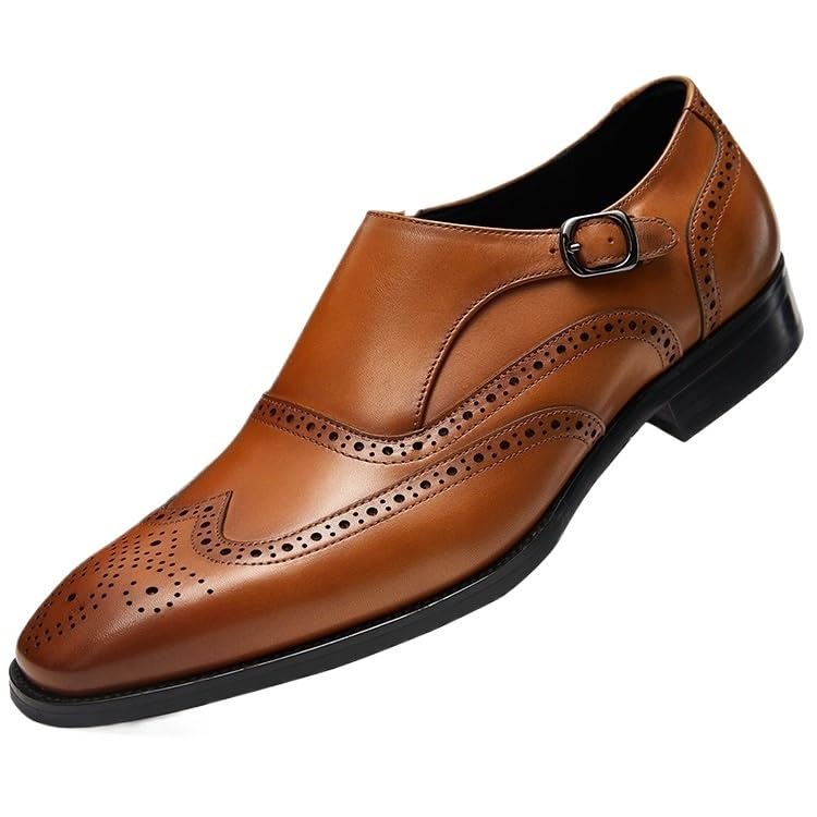Monk Brogue Formal Shoes Dress Oxford for Men's Classic Comfort Orthopedic Spanish Leather Slip-on Pointed Toe Casual Non Slip Low Top Block Heel Anti-Slip Shoe
